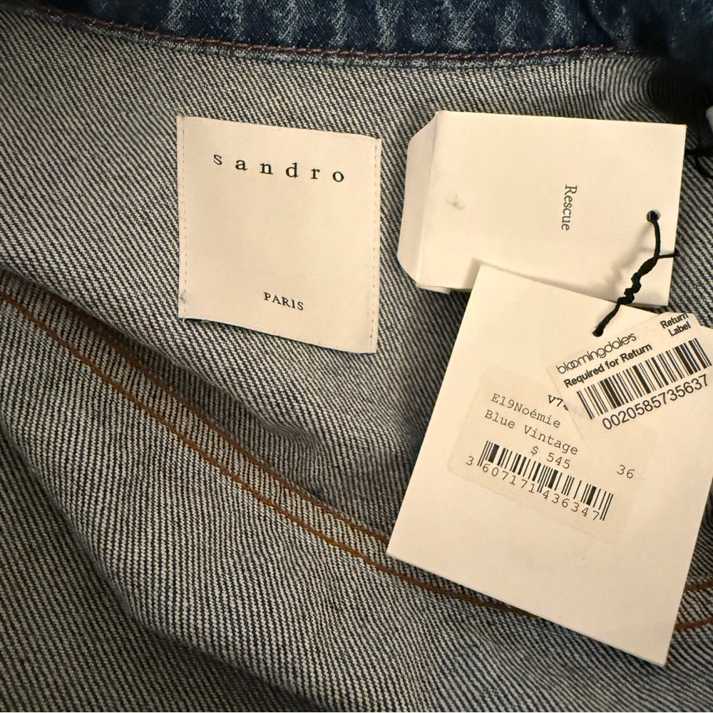 Sandro Noemie Rhinestone Fringe Denim Trucker Jacket - Picture 7 of 9